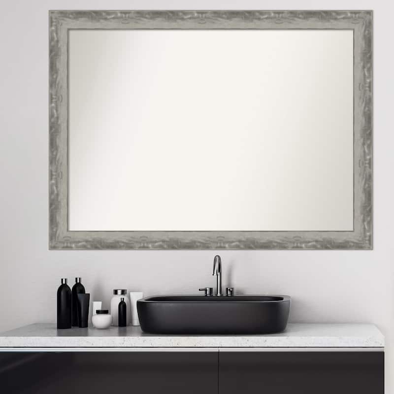Non-Beveled Bathroom Wall Mirror - Waveline Silver Narrow Frame