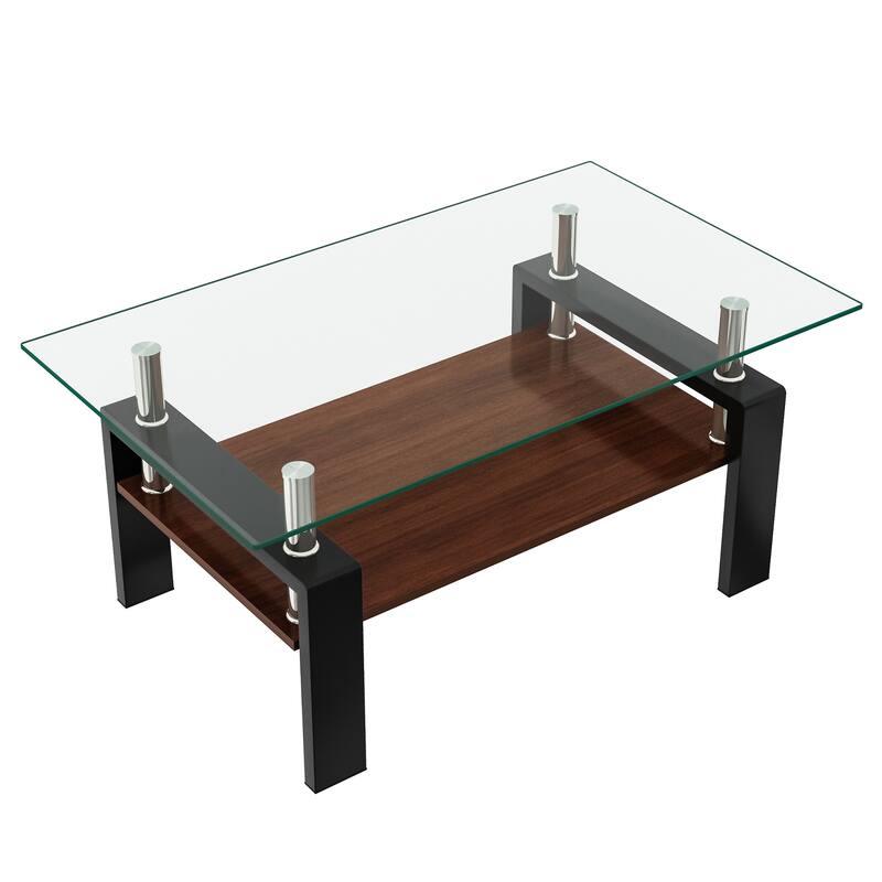 39x24'' Rectangle Coffee Table with Tempered Glass Tabletop for Living Room