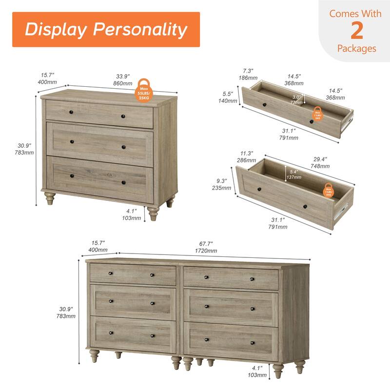 Dresser for Bedroom with 3 Drawer, Accent Kids Dresser Storage Cabinet