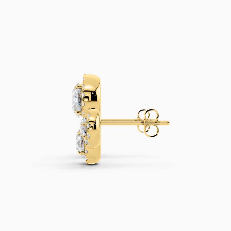 14K Gold Round Halo Three Stone Lab Grown Diamond Fashion Earrings 2.98 CTTW