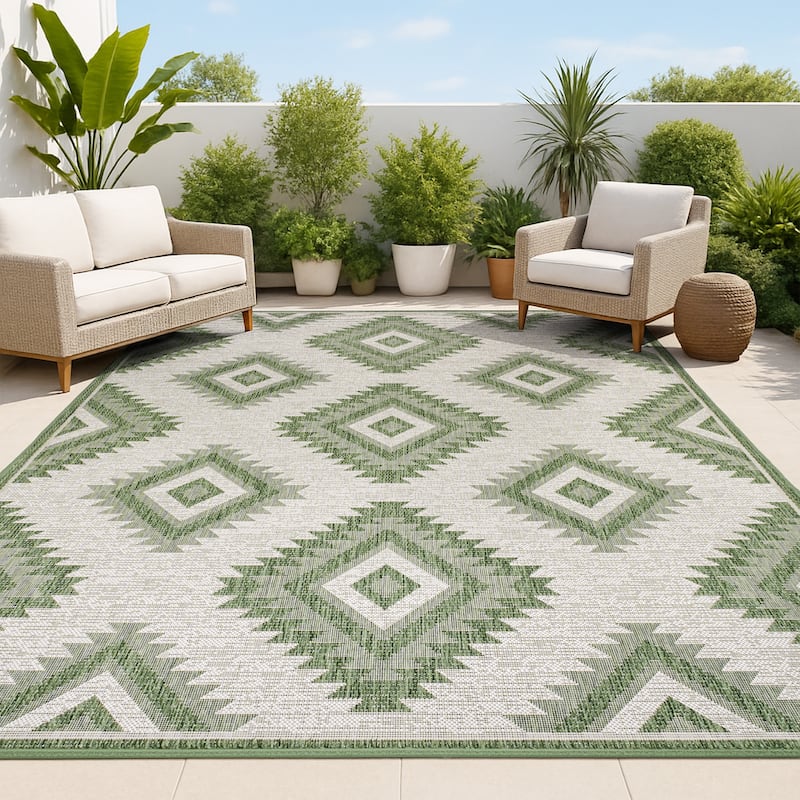 JONATHAN Y Aimee Geometric Moroccan Diamond Black/Cream Indoor/Outdoor Area Rug