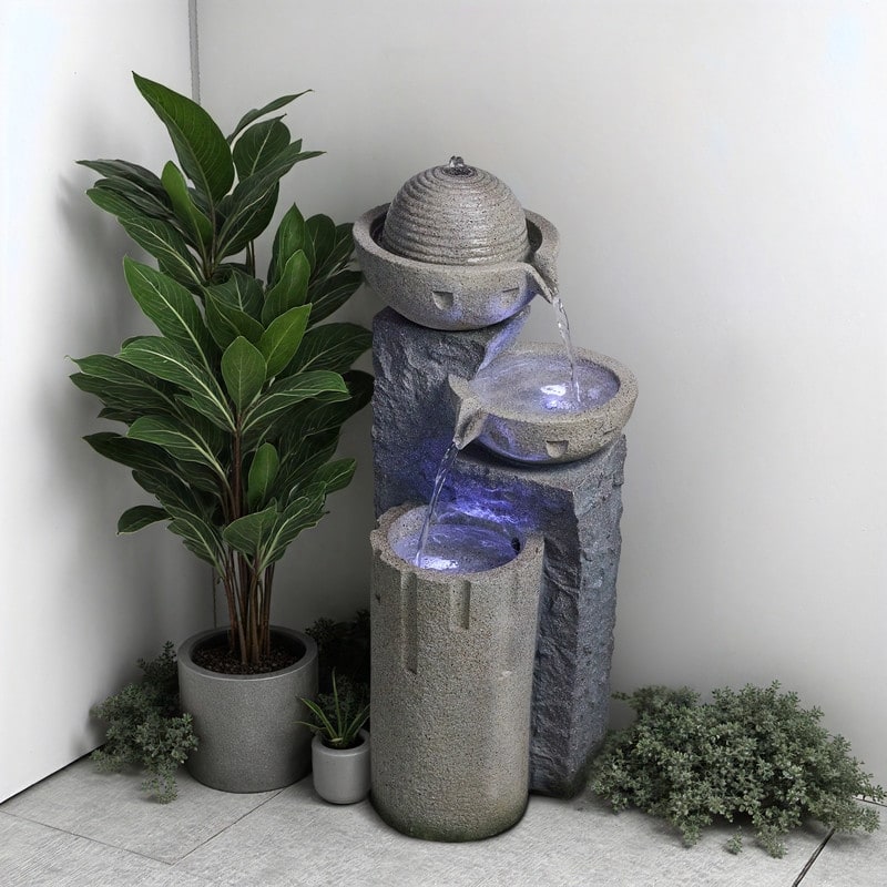 Resin Weather Resistant Outdoor Fountain, Modern Bowl Design with Soothing Water Sound