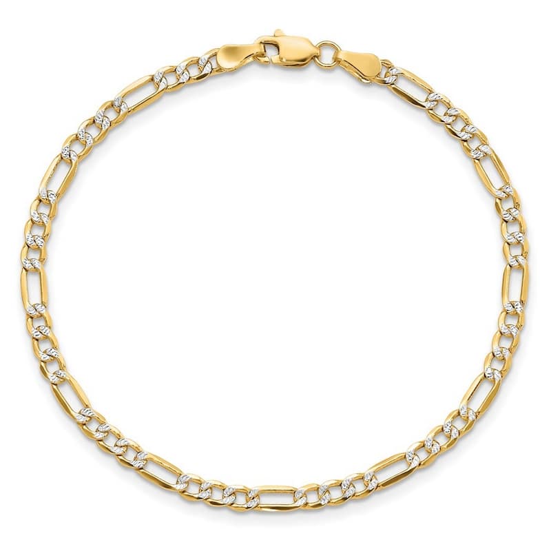 Curata 14k Solid Sparkle-Cut Lobster Claw Closure 3mm Pave Curb Chain Bracelet - 7 Inch - Lobster Claw