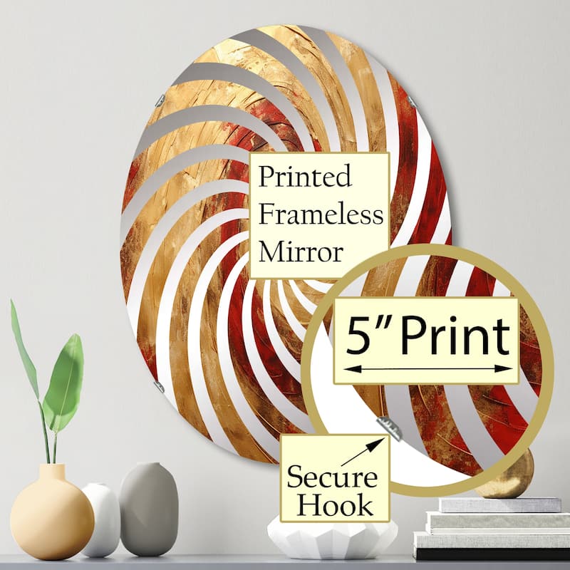 Designart "Red Gold Fusion Spiral III" Abstract Spirals Gold Wall Mirror - Modern Wall Art Mirror For Bathroom