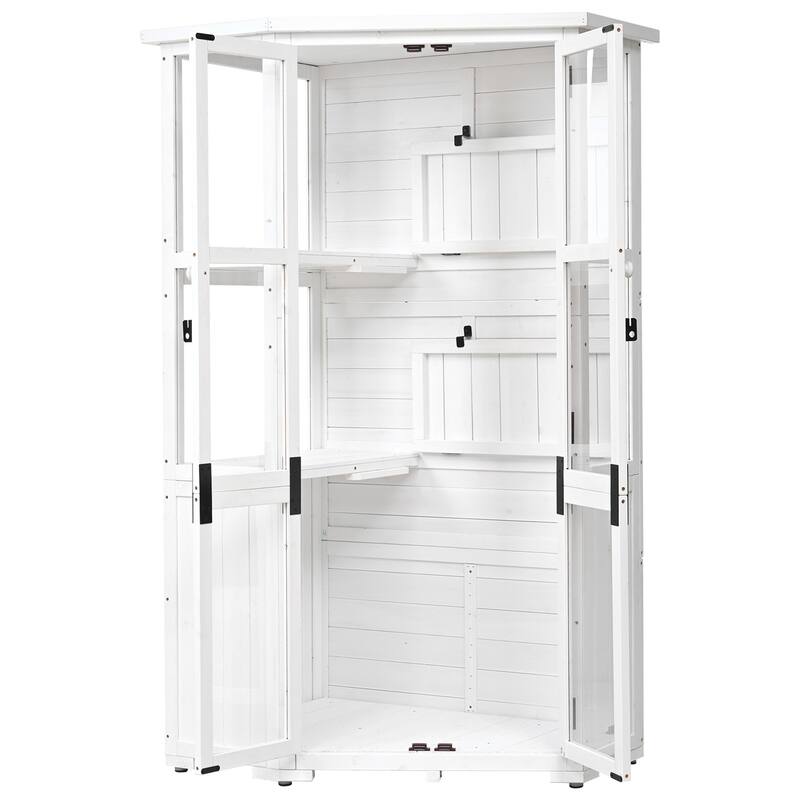 Outdoor Wood Weatherproof Tool Storage Cabinet Shed, Mini Greenhouse