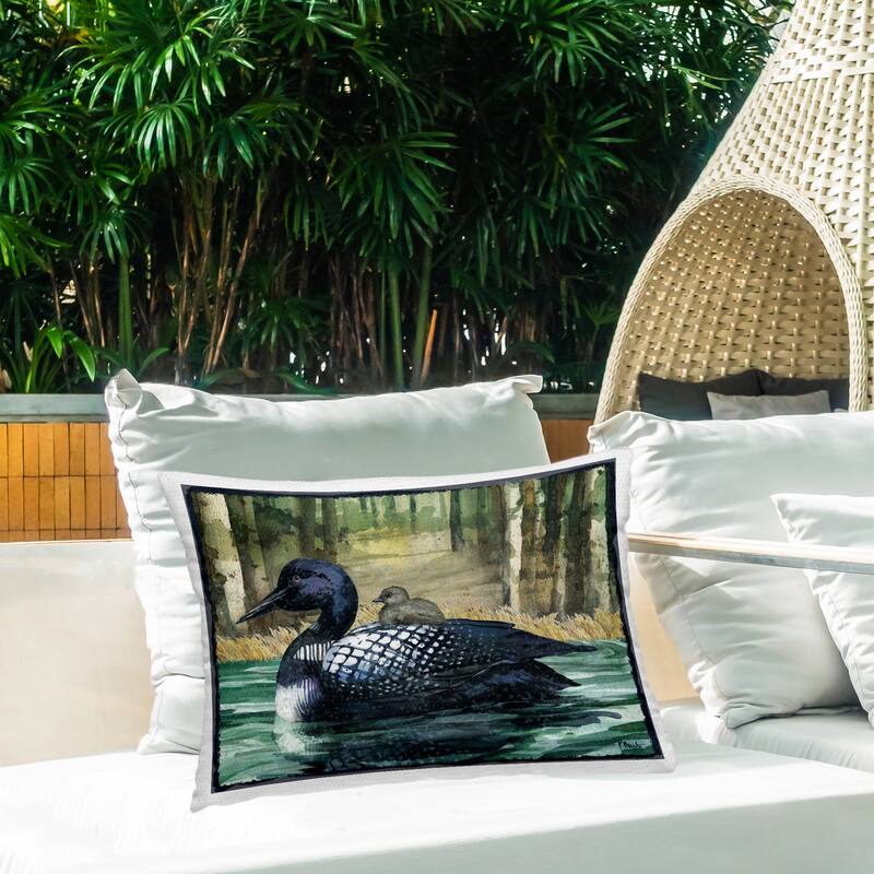 Stupell Loon with Baby on Lake Printed Outdoor Throw Pillow Design by Paul Brent