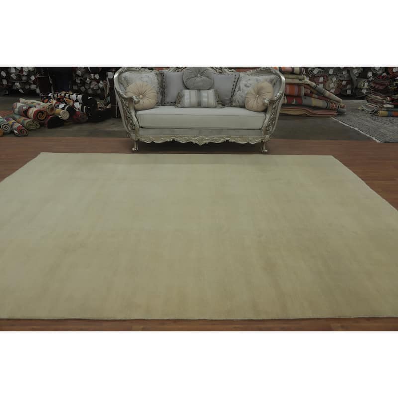 Hand Knotted Oriental 100% Wool Carpet Modern Solid Beige & Ivories Gabbeh Area Rug - 12' 0'' X 8' 11''