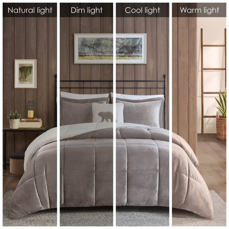 GDF Studio - Alton Plush to Sherpa Down Alternative Comforter Set - Grey & Ivory.