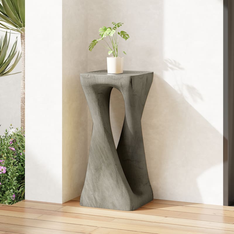 Twist Shape Side Table Lightweight Concrete End Table Decorative Accent Table, Garden Stool Table for Outdoor Indoor