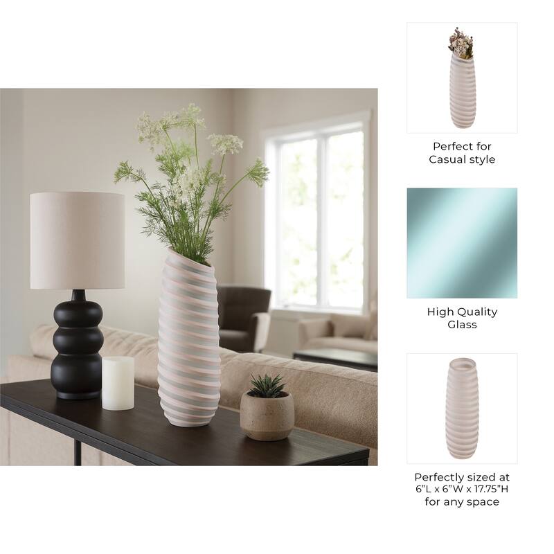 Carved Glass Modern Table Vase with Ribbed Silhouette - Ivory