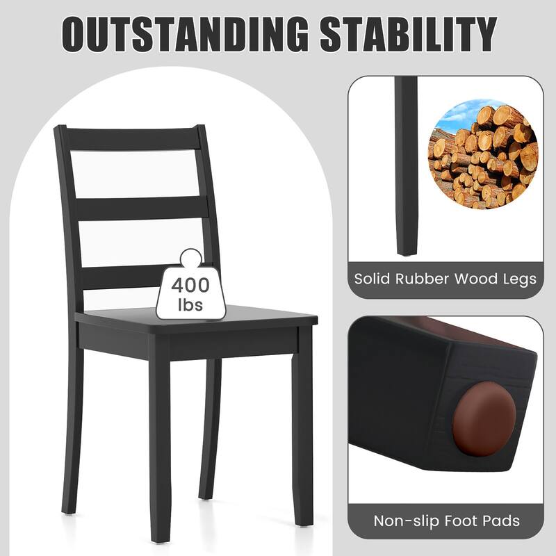 Gymax Set of 2 Dining Chairs Ladder Back Armless Side Chair w/ Solid