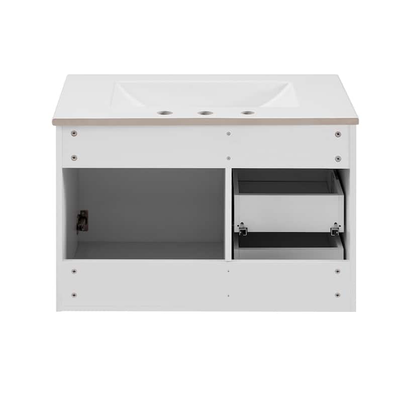 30" Wall Mounted Bathroom Cabinet with Integrated White Ceramic Sink - 30'' x 18.4'' x 20''