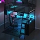 preview thumbnail 2 of 23, Loft Bed with L-Shaped Desk, LED Bunk Bed Frame with 4 Storage Shelves, Safety Guard & Ladder