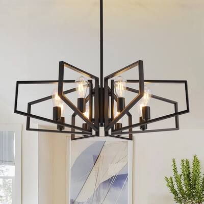8-Light Modern Round Chandelier, Luxury Chandelier Fixture for Kitchen Island Bedroom Hotel Dia 35 Inches, Adjustable Height