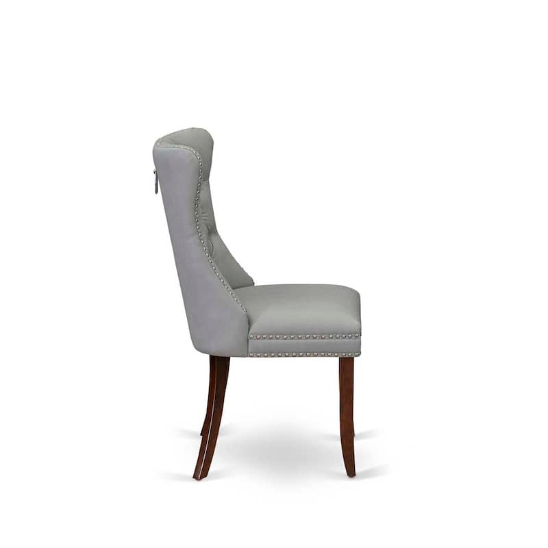 Parson Dining Chairs Set of 2 - Light Gray Faux Leather Upholstered Chairs with Nailhead Trim