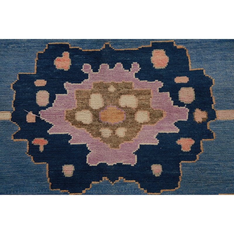 Hand Knotted Oriental 100% Wool Carpet Transitional All-Over Navy Blue & Blues Oushak Area Rug - 15' 7'' X 12' 3''