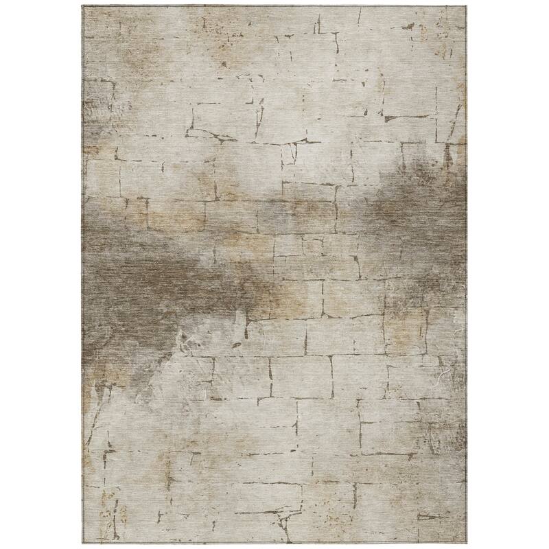 Machine Washable Indoor/Outdoor Vintage Bricks Chantille Rug