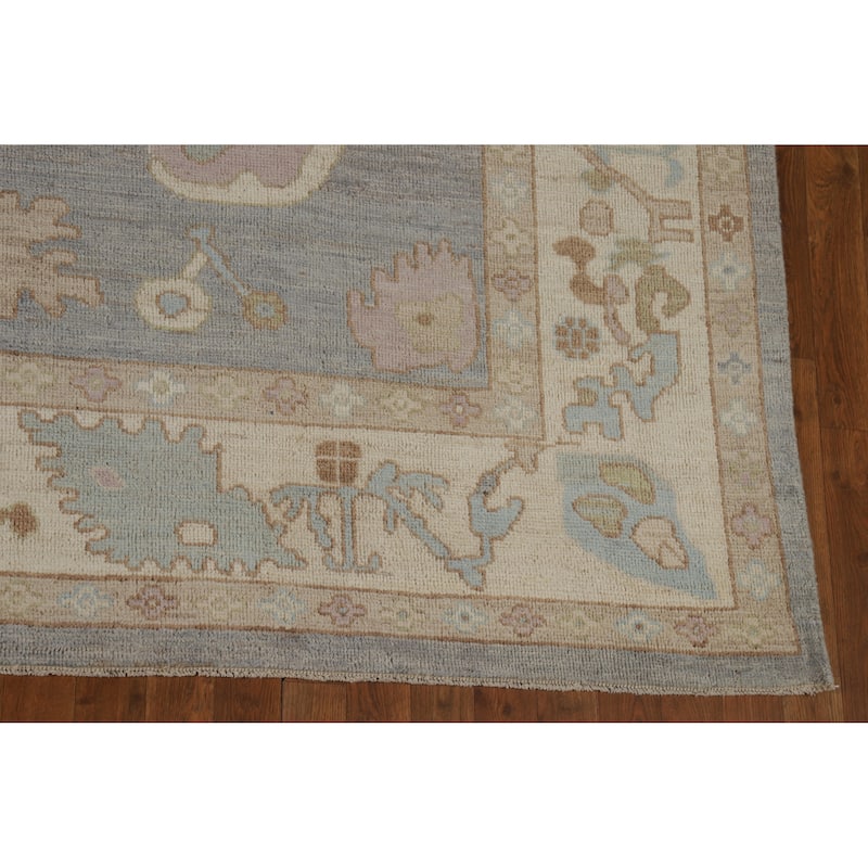Hand Knotted Oriental 100% Wool Carpet Transitional All-Over Greys & Charcoal Oushak Area Rug - 12' 0'' X 9' 2''