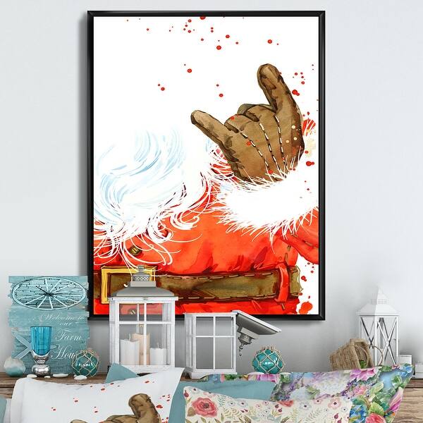 slide 2 of 8, Designart "Christmas Holiday Fancy Santa Claus VI" Traditional Framed Christmas Canvas Wall Decor 12 in. wide x 20 in. high - Black