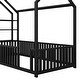 preview thumbnail 12 of 10, Black Twin Size House Bed for Kids, Metal Montessori Floor Bed Frame with Fence for Boys, Girls, Detachable Storage Shelves