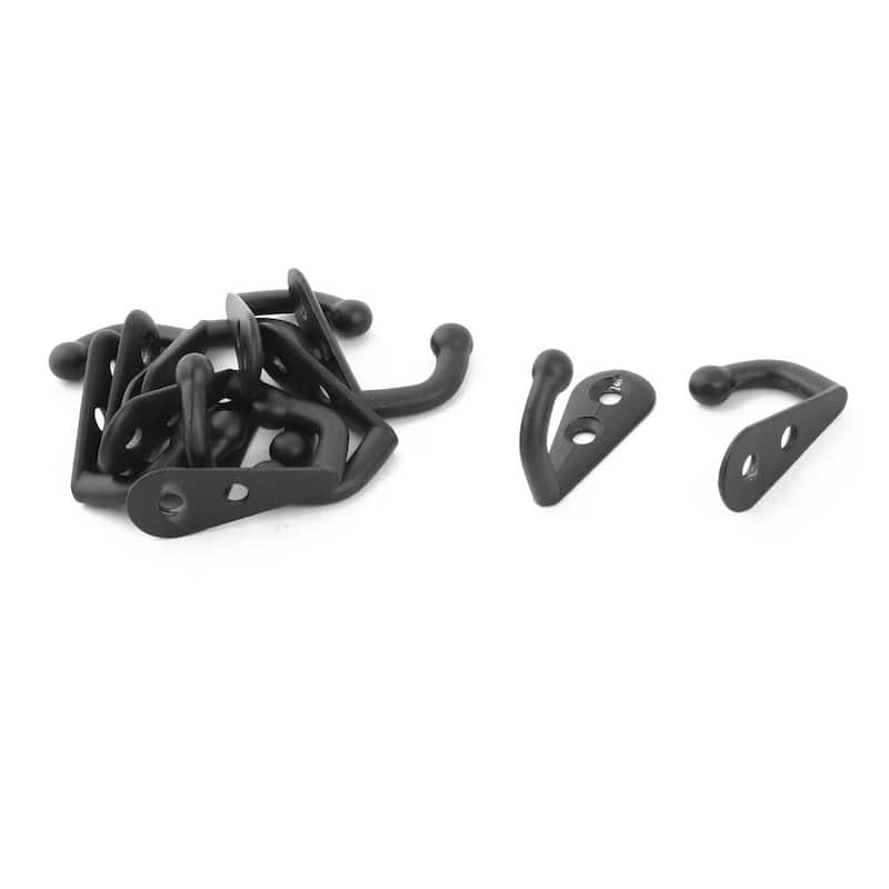 12pcs Metal Wall Door Mounted Towel Scarf Bag Cap Clothes Hook Hanger - Black - 0.8" x 0.5" x 1.3"(L*W*H)