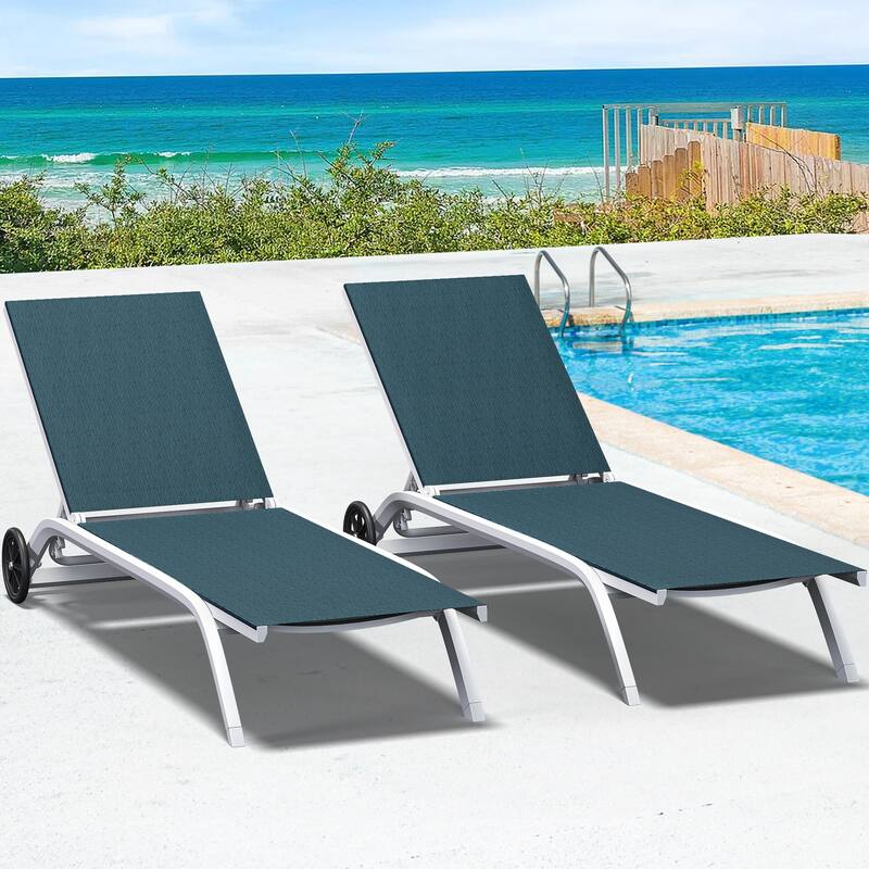 Outdoor Sun Loungers With Wheels, Adjustable Sun Loungers By The Pool - Green