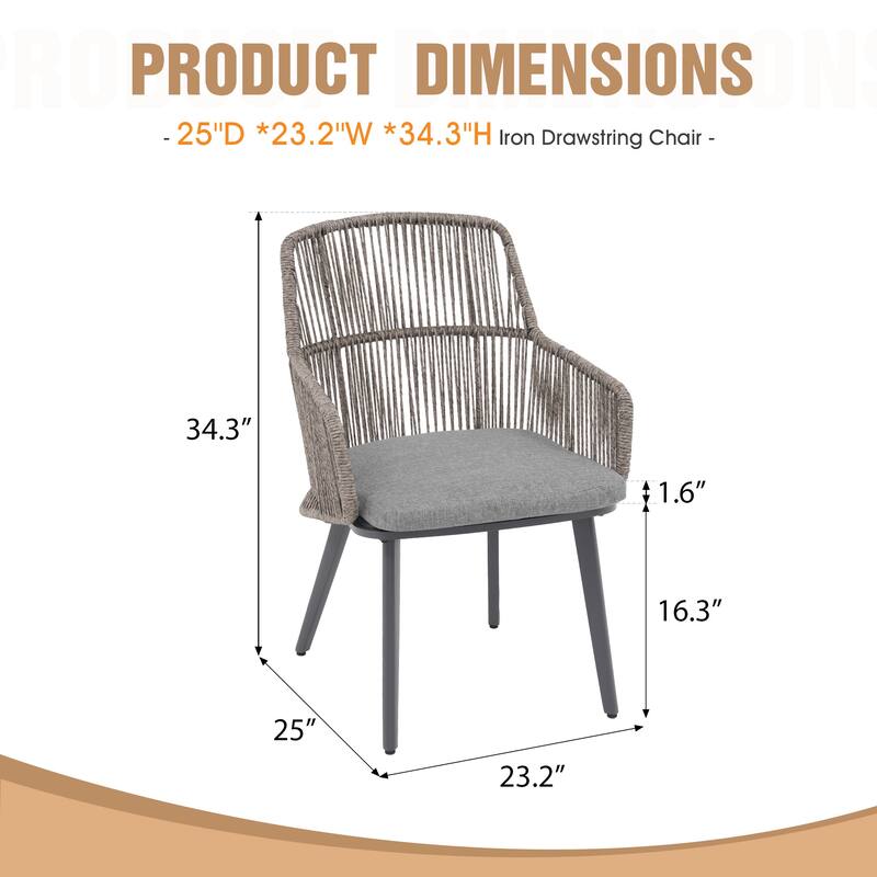 Outdoor 2-piece Dining PE Wicker Arm Chair with Cushion