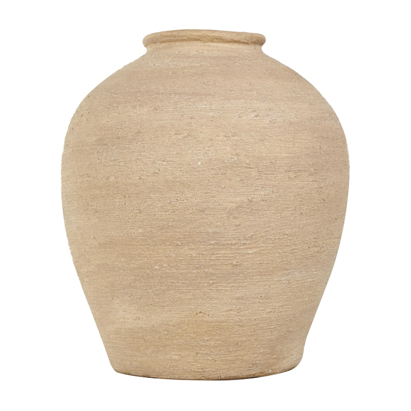 Porcelain Ceramic Wide Textured Decorative Vase - Beige - Roche River Decor
