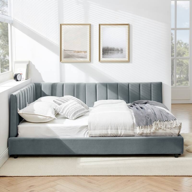 Full Size Upholstered Tufted Bed with Comfortable Backrest and Armrests