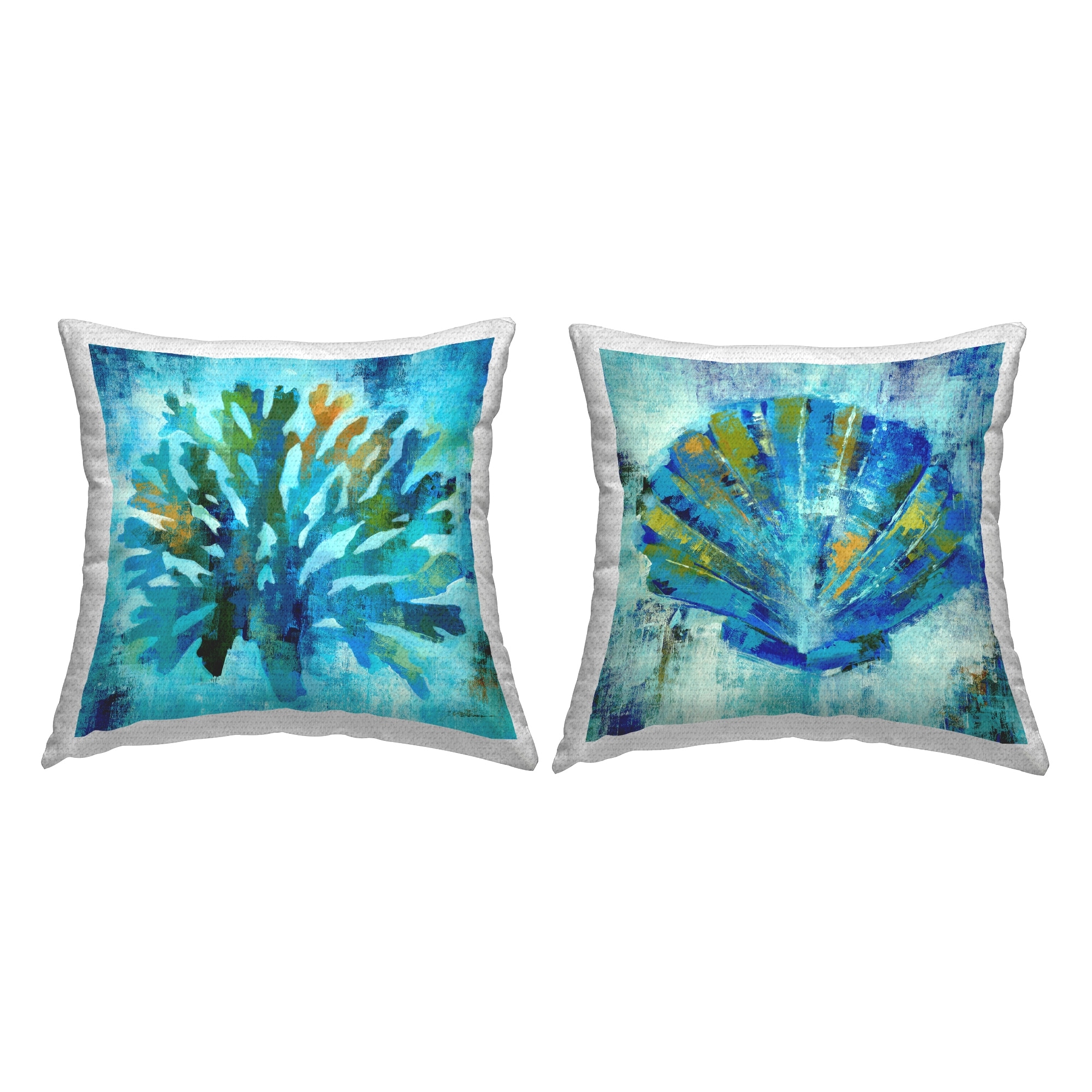 Stupell Modern Blue Aquatic Life Printed Outdoor Throw Pillow Design by Liz Jardine (Set of 2)