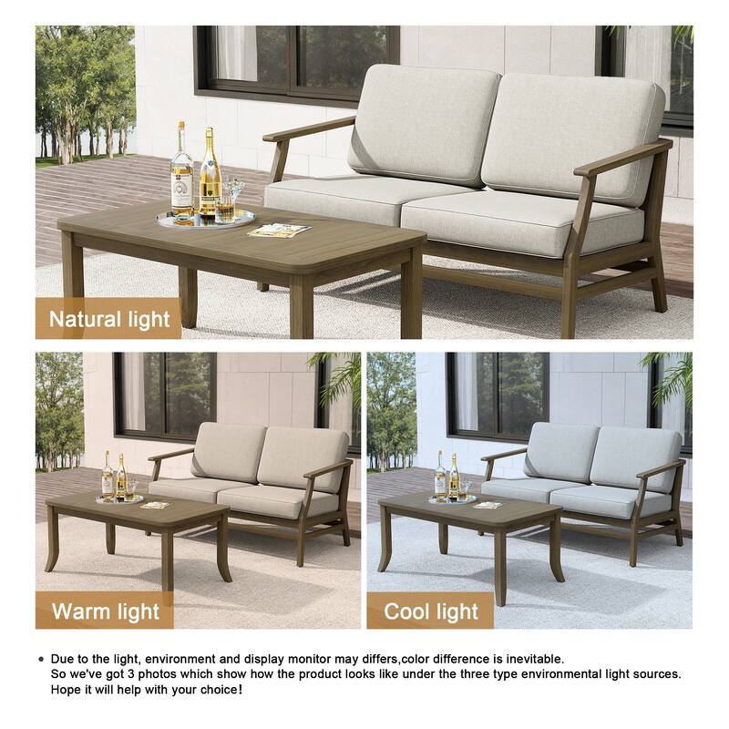 Teak Outdoor Patio Loveseat and Coffee Table Set (2-Piece)