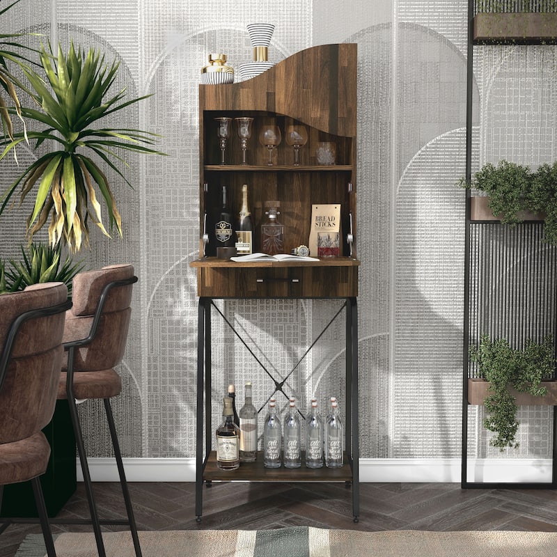 DH BASIC Urban Light Hickory 2-Open Shelf Mini Bar by Denhour