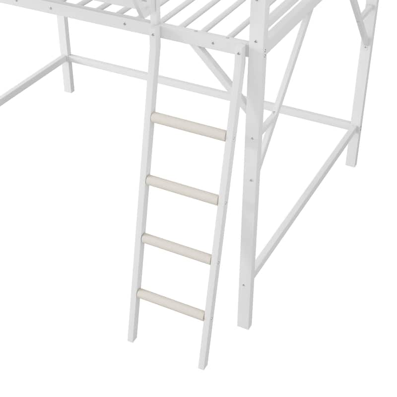 Queen Size Loft Bed with Ladder, Metal Queen Loft Bed with Storage Shelves, High Loft Bed for Kids Teens