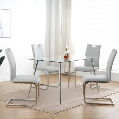 4 Pieces Dining Living Room Chairs, Upholstered Chairs for Reception Areas, Grey Restaurants Breakfast Chairs Side Chairs