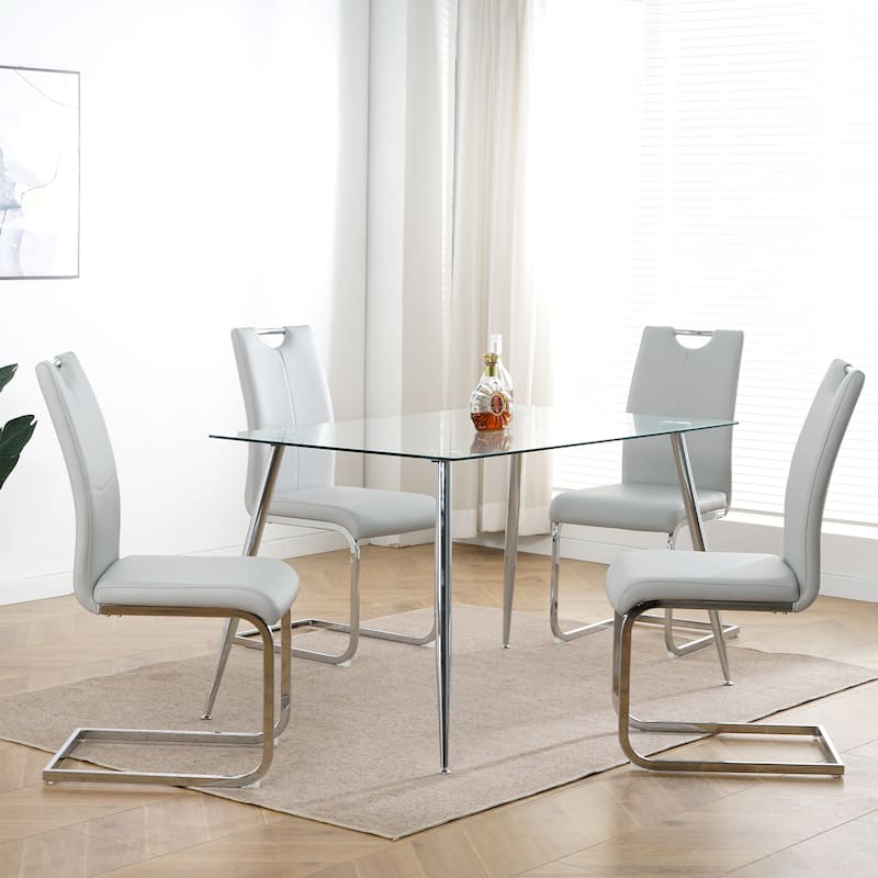 Modern Dining Chairs with Chrome Metal Legs Set of 2