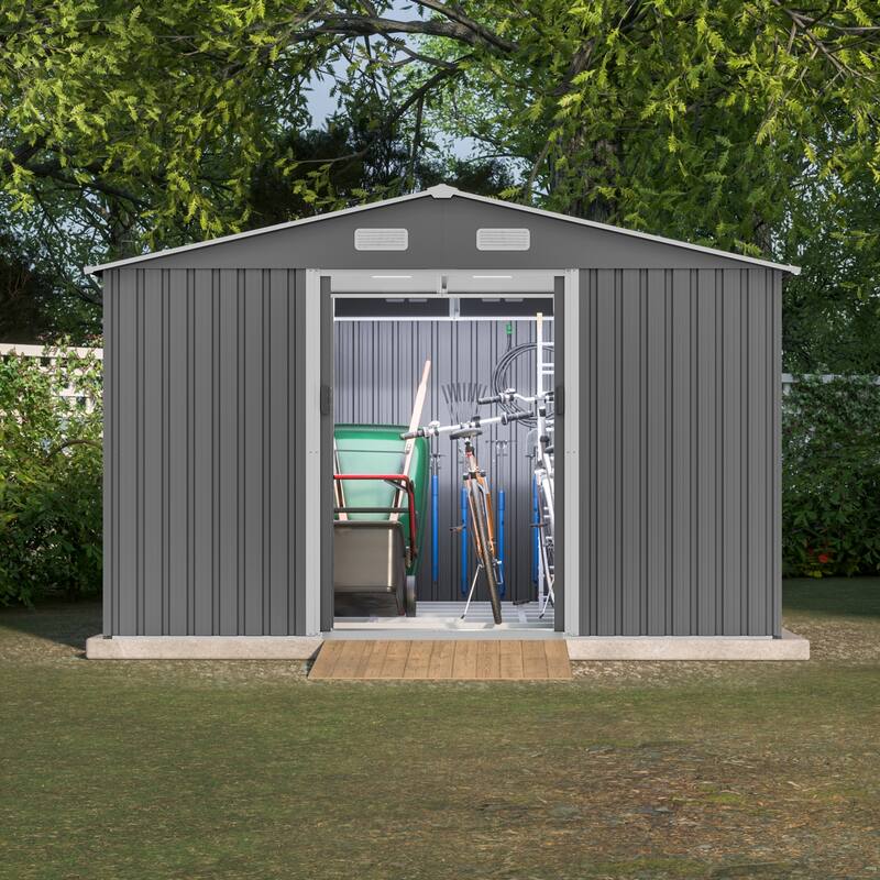 All Weather 10X8 FT Outdoor Tool Storage Shed Metal Lockable Gray