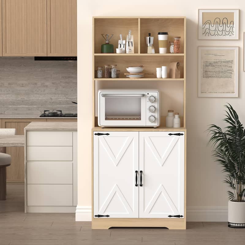 Kitchen Pantry Storage Cabinet with Doors and Shelves, 3-Tier Freestanding Larder Cupboard for Kitchen Organization - Natural