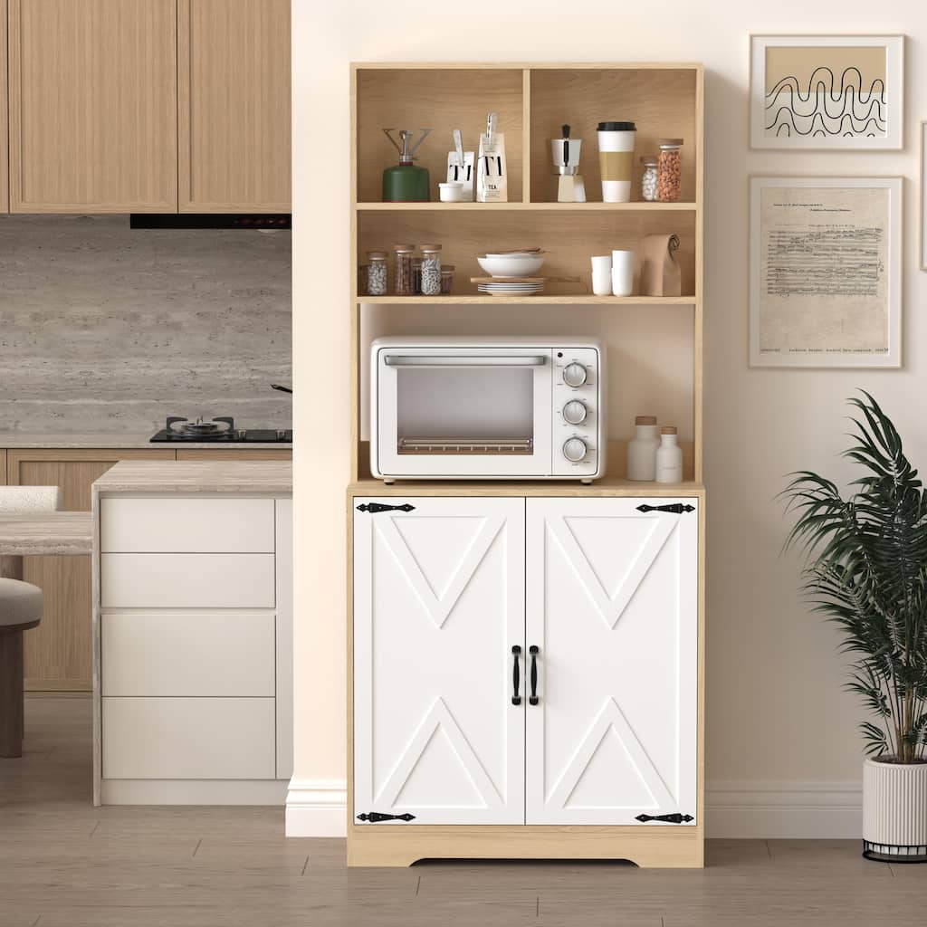 Pantry Cabinet with 2 Doors, 3-Tier Modern Kitchen Cabinet with Shelves, Freestanding Larder Cupboard