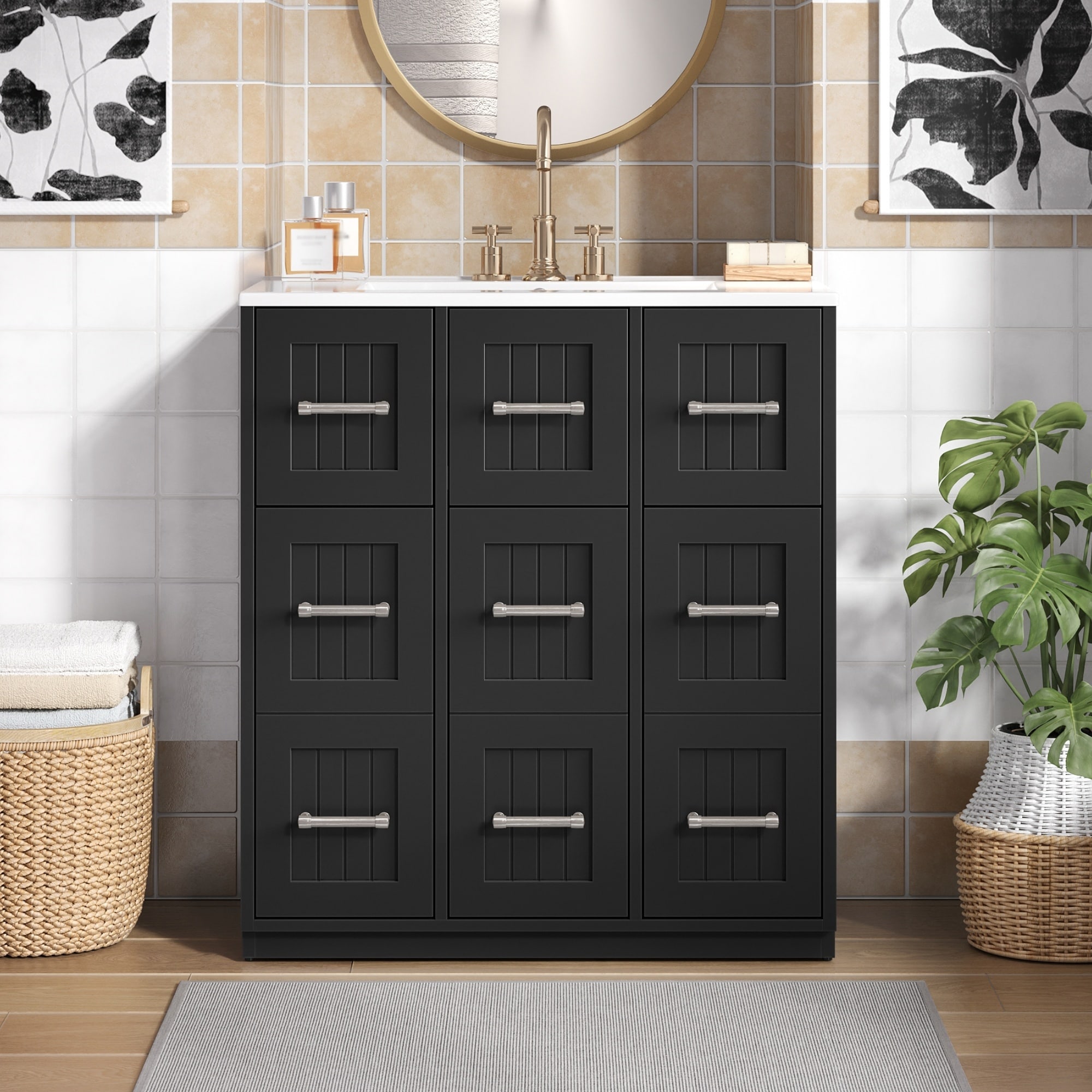 30inch Bathroom Vanity with Undermount Sink and Drawers, Painted Surface, Soft-Close Doors, Bathroom Cabinet
