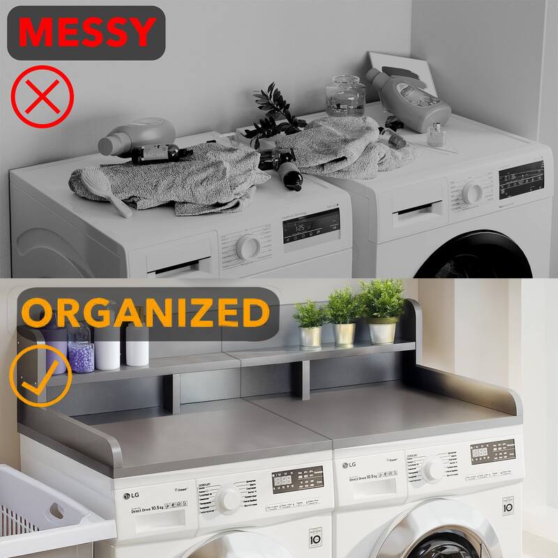 Washer Dryer Countertop, Laundry Wood Shelf Topper with Edge, 54" Width x 27.5" Depth Double Layer Organizer