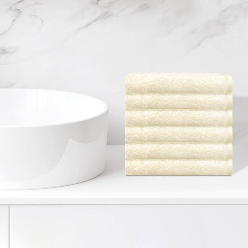 6 Pack Cotton Washcloths, Solid Face Cloths, Highly Absorbent and Quick Drying Towels for Hotel, Spa, Bathroom 13" x 13" - Light Yellow