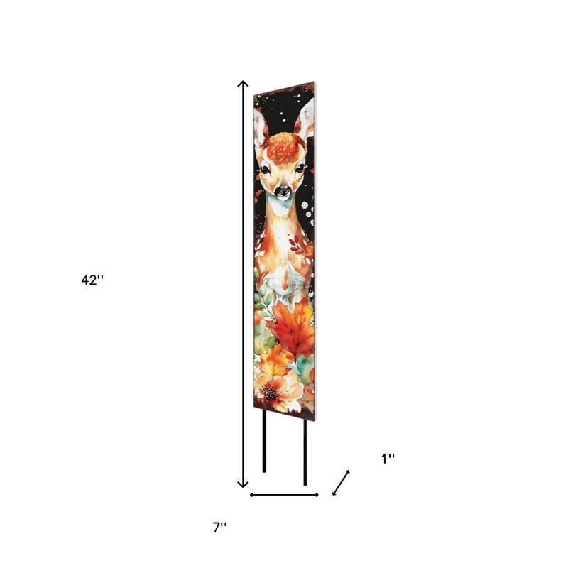 HomeRoots 42" Black White Brown And Orange Solid Wood Deer Garden Stake