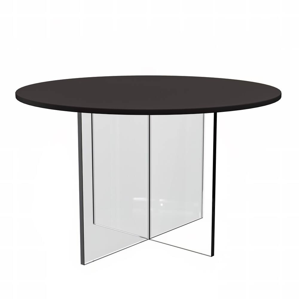 LeisureMod Valore Modern Side Coffee Accent Table with Round Wood Top and Acrylic Cross Legs for Home Office Living Room Bedroom