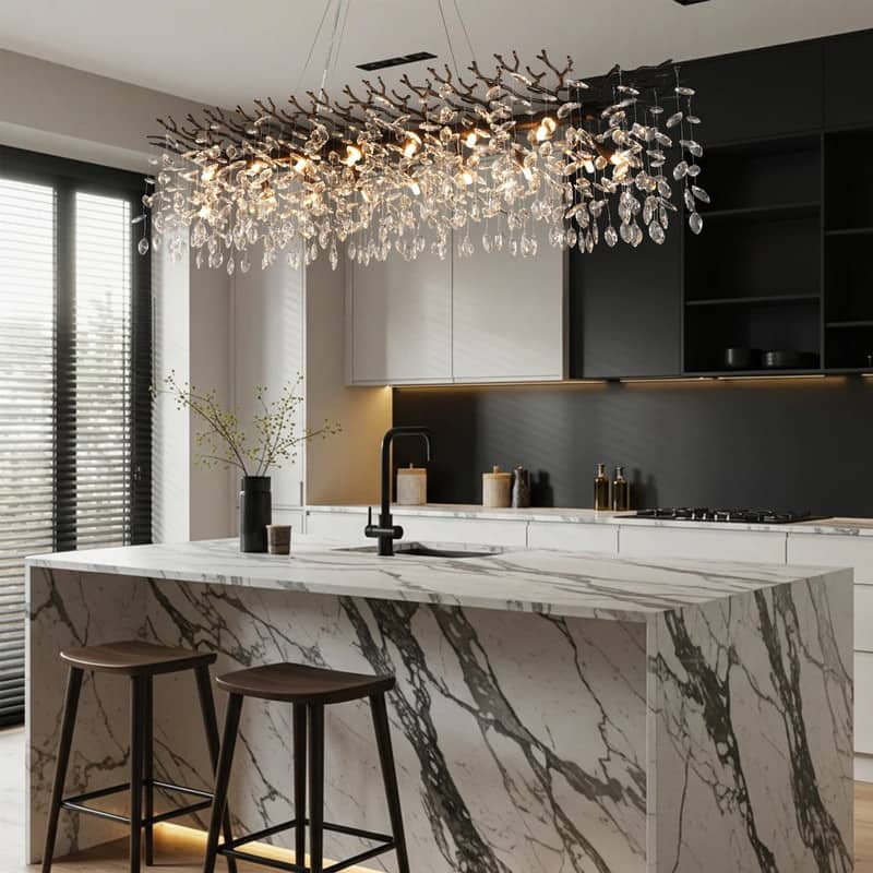 KAYLA 47.2" Modern 14-Lights Gold Luxury Crystal Linear Chandelier