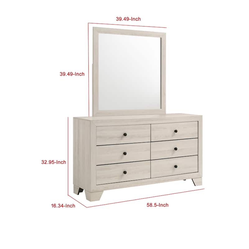 Cuzzy Wide Dresser and Mirror Set with 6 Drawers, White Wood