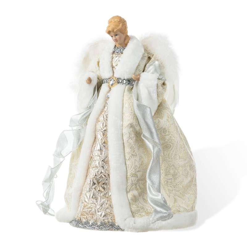 Glitzhome 16"H Faux Fur Christmas Angel Tree Toppers