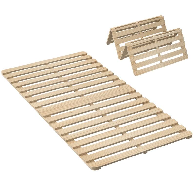 Solid Pine Wood Foldable Slatted Bed, Tatami Mat Floor Sleep Bedding