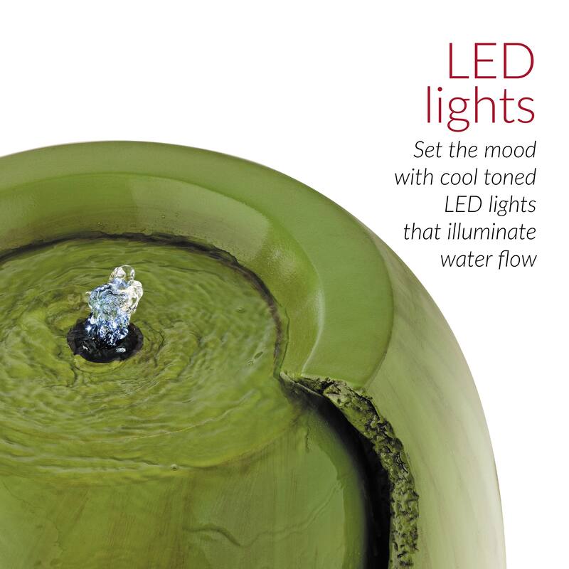 Alpine Corporation 33" Tall Ceramic Jar Fountain with LED Light