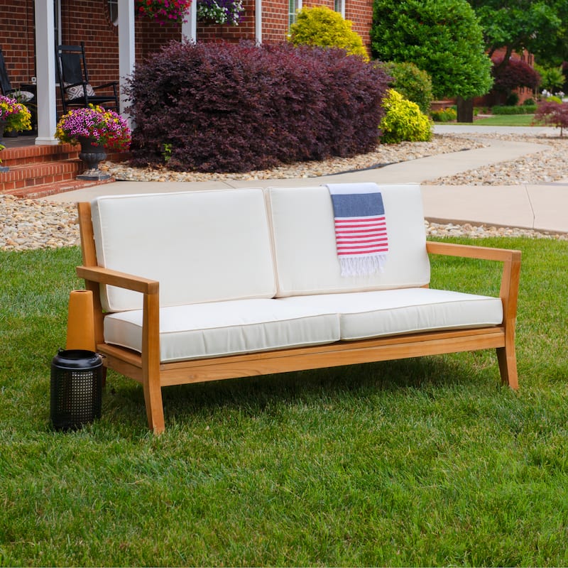 Clermont Outdoor Solid Teak Wood 2 Seat Patio Sofa - Antique White