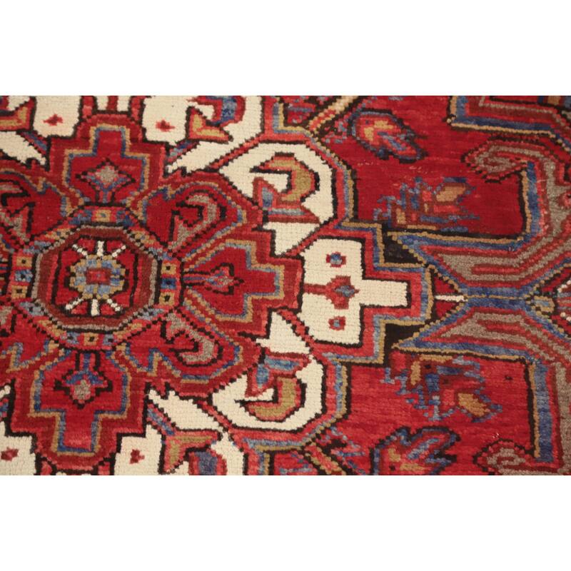 Hand Knotted Oriental 100% Wool Carpet Traditional Medallion Red Heriz Area Rug - 11' 3'' X 7' 9''